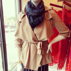 Standout Style Boutique, Draped Lapel Trench Coat, $87.50 sales price